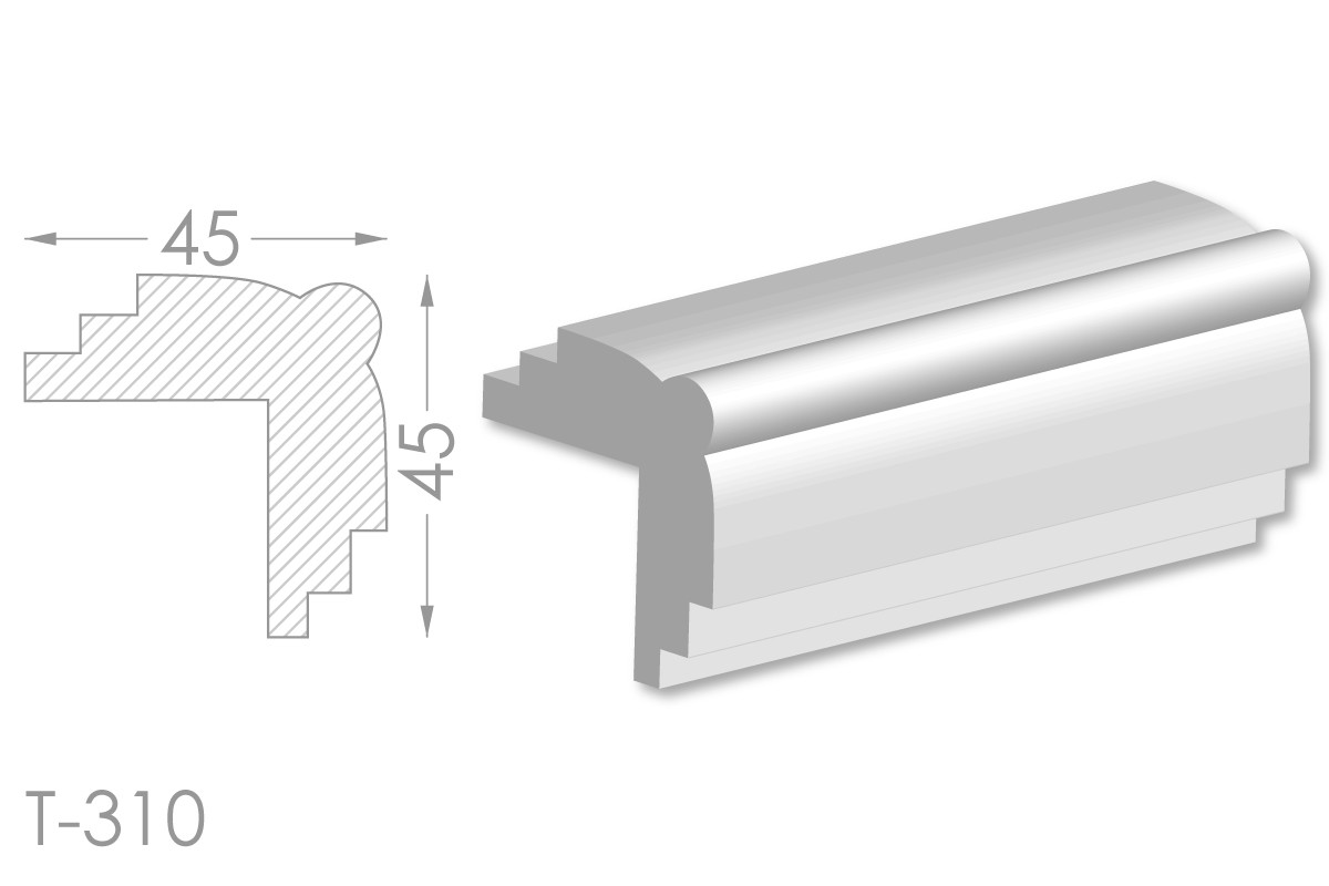 Декоративний кутовий молдинг, плінтус, фриз, кутова тяга з гладким профілем з гіпсу т-310