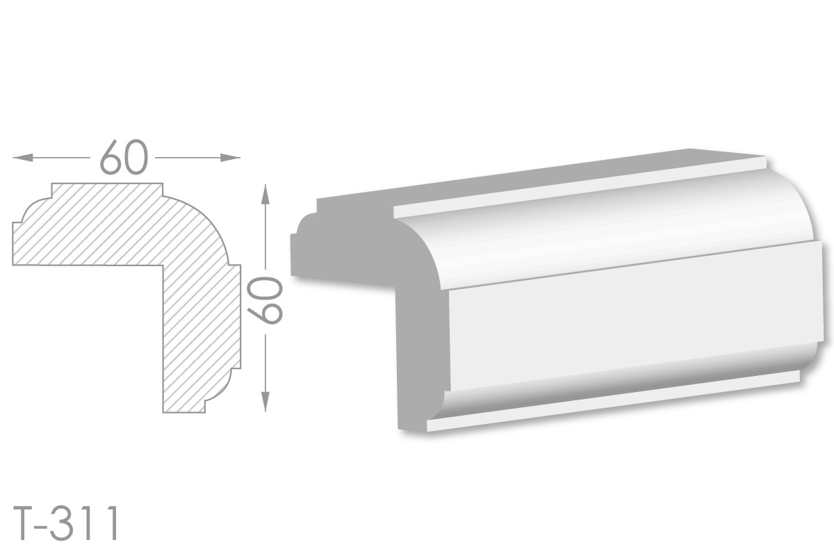 Декоративний кутовий молдинг, плінтус, фриз, кутова тяга з гладким профілем з гіпсу т-311