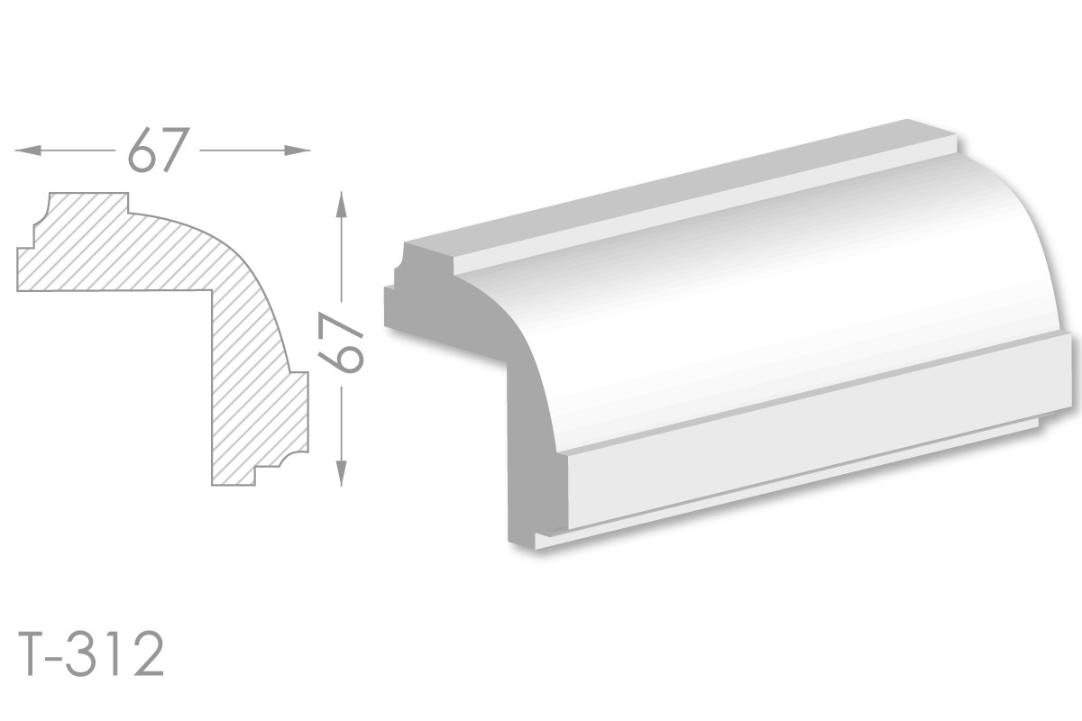 Декоративний кутовий молдинг, плінтус, фриз, кутова тяга з гладким профілем з гіпсу т-312