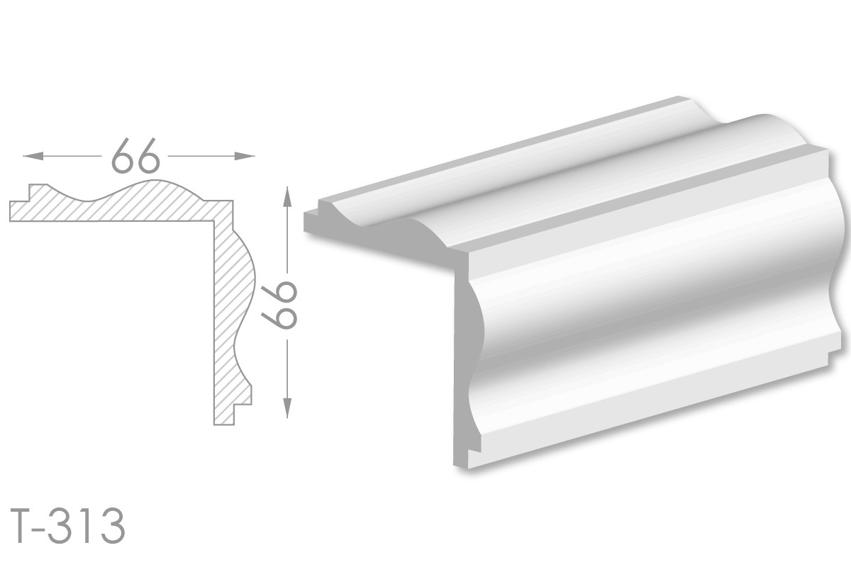 Декоративний кутовий молдинг, плінтус, фриз, кутова тяга з гладким профілем з гіпсу т-313