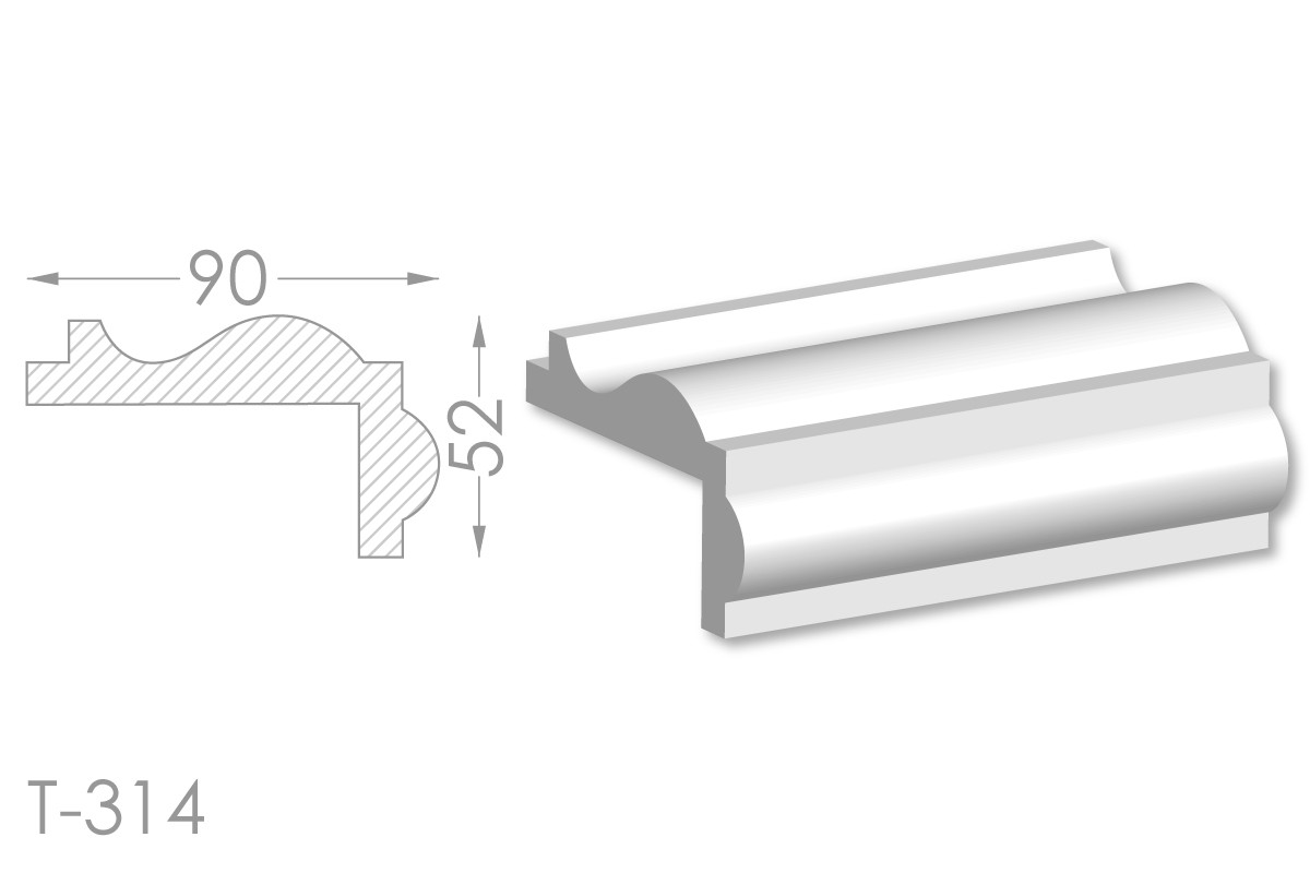 Декоративний кутовий молдинг, плінтус, фриз, кутова тяга з гладким профілем з гіпсу т-314