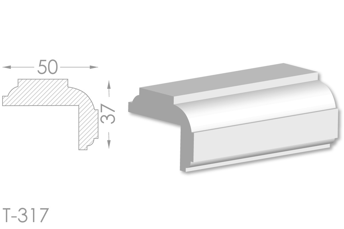 Декоративний кутовий молдинг, плінтус, фриз, кутова тяга з гладким профілем з гіпсу т-317