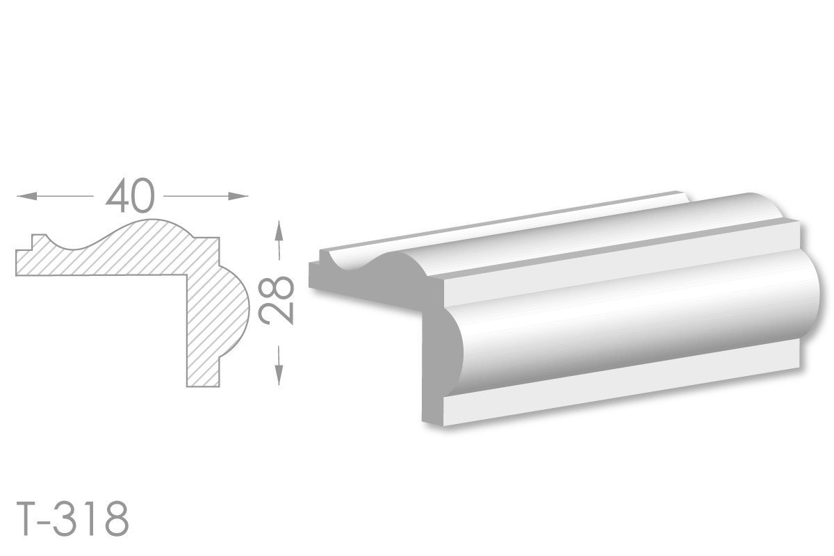 Декоративний кутовий молдинг, плінтус, фриз, кутова тяга з гладким профілем з гіпсу т-318