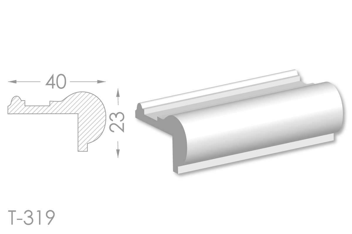 Декоративний кутовий молдинг, плінтус, фриз, кутова тяга з гладким профілем з гіпсу т-319