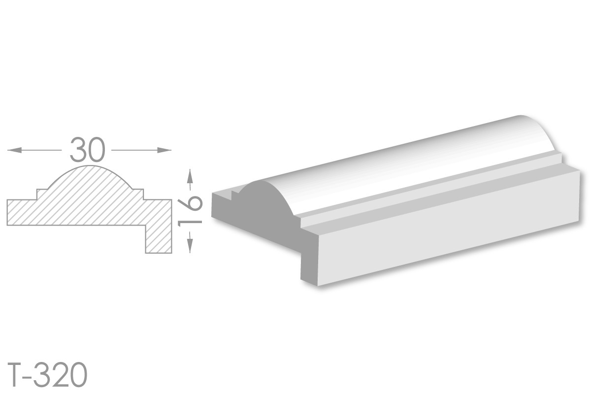 Декоративний кутовий молдинг, плінтус, фриз, кутова тяга з гладким профілем з гіпсу т-320