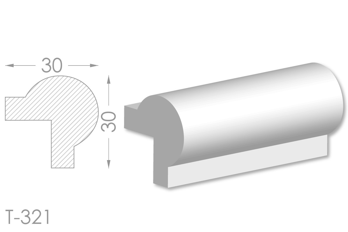 Декоративний кутовий молдинг, плінтус, фриз, кутова тяга з гладким профілем з гіпсу т-321