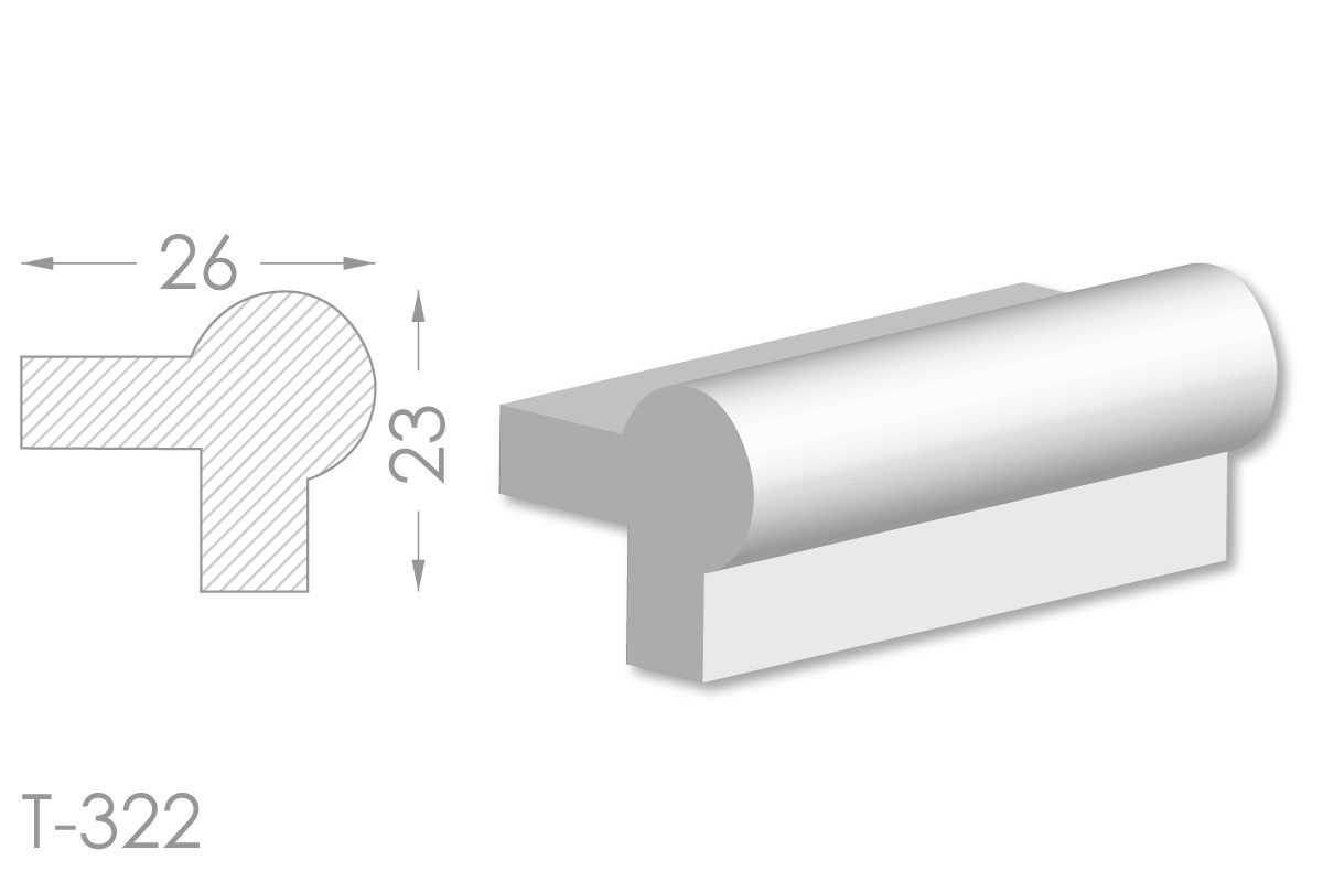 Декоративний кутовий молдинг, плінтус, фриз, кутова тяга з гладким профілем з гіпсу т-322