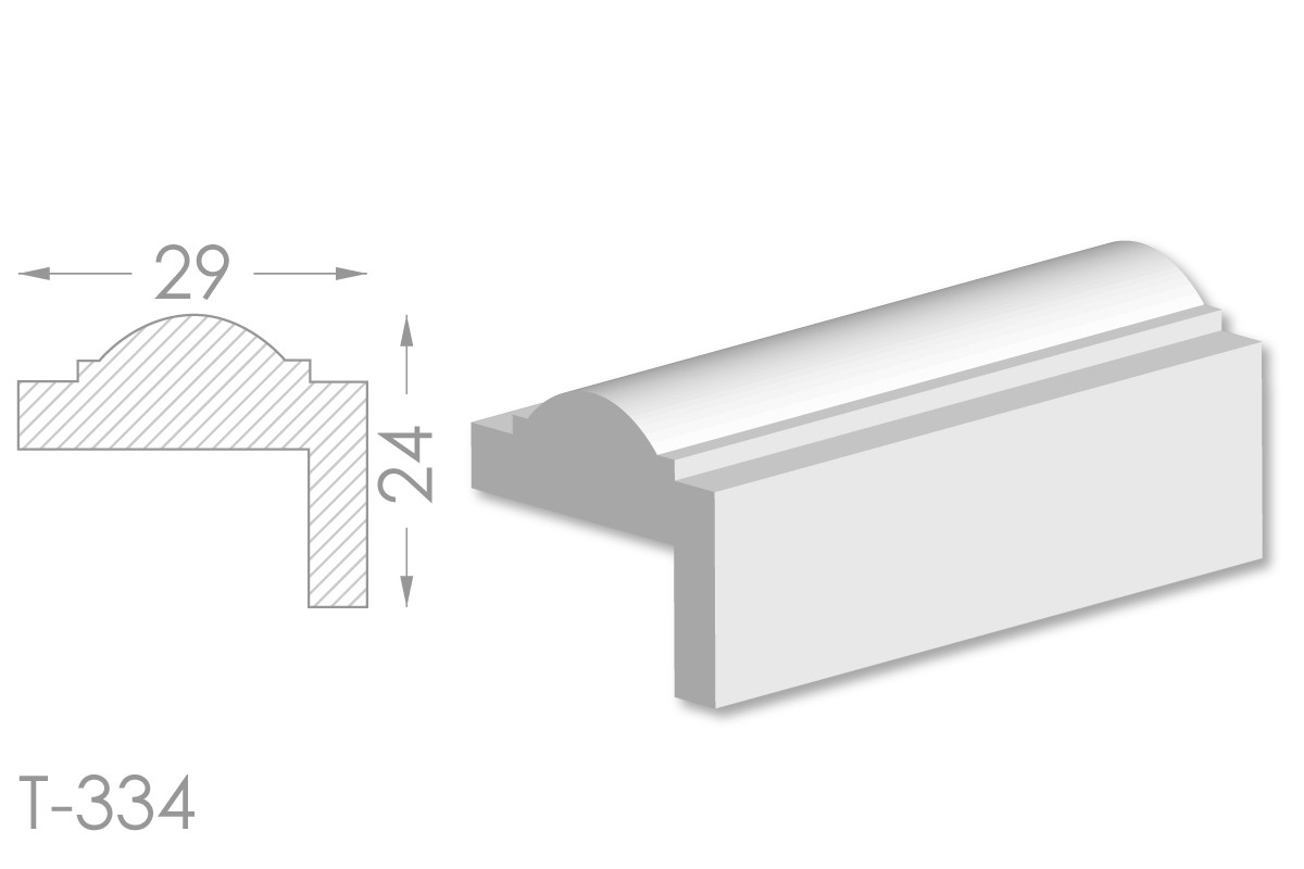 Декоративний кутовий молдинг, плінтус, фриз, кутова тяга з гладким профілем з гіпсу т-334