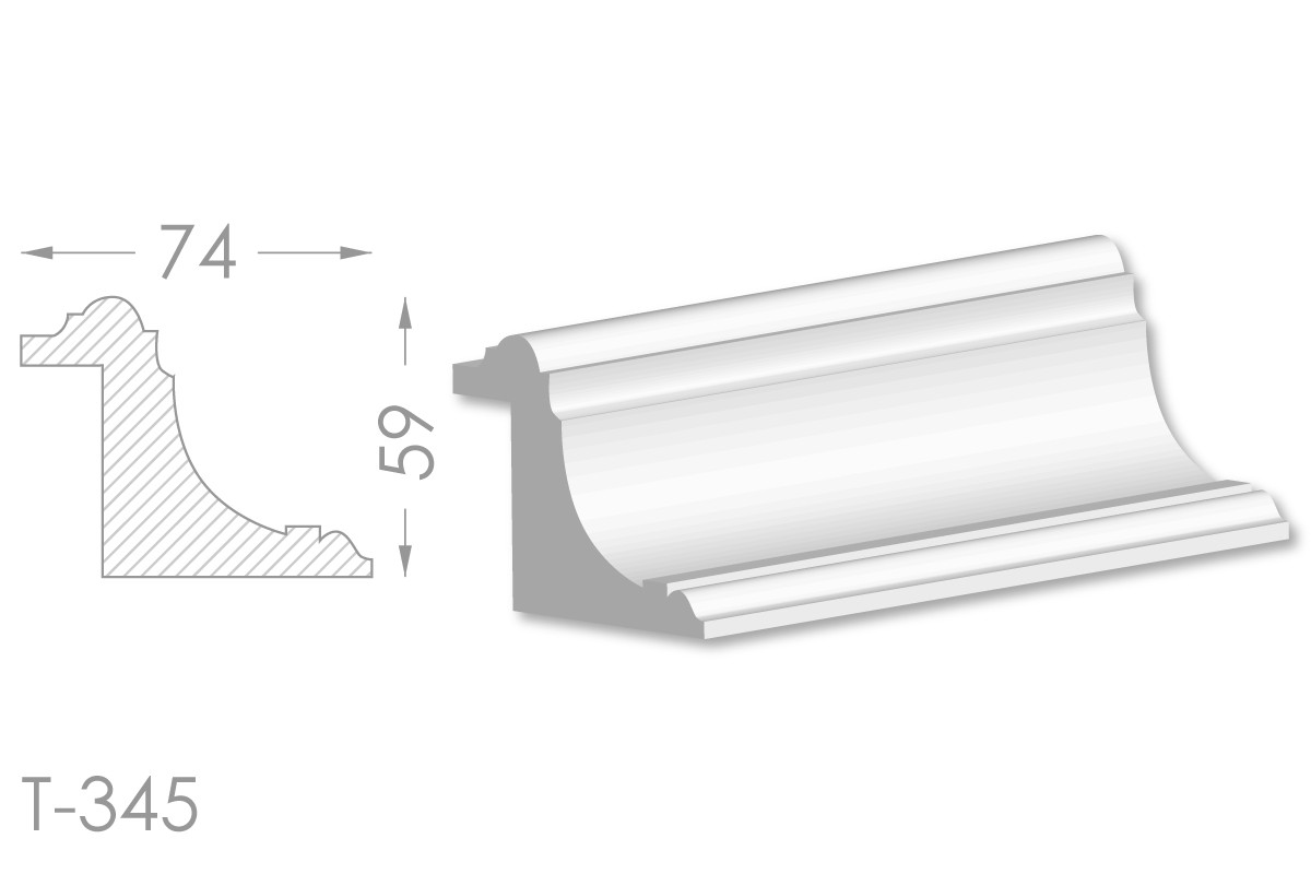 Декоративний кутовий молдинг, плінтус, фриз, кутова тяга з гладким профілем з гіпсу т-345