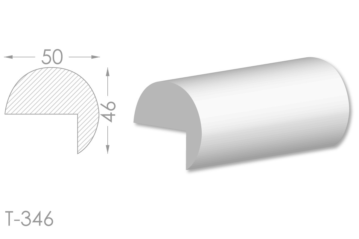 Декоративний кутовий молдинг, плінтус, фриз, кутова тяга з гладким профілем з гіпсу т-346