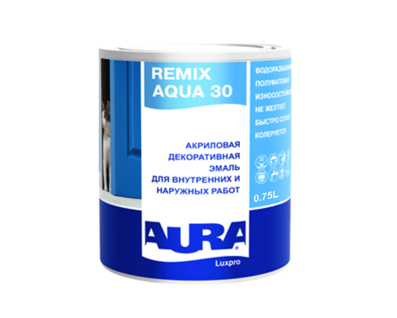 Эмаль акриловая AURA LUX PRO REMIX AQUA 70 универсальная 0,75л - фото 2 - id-p309428121