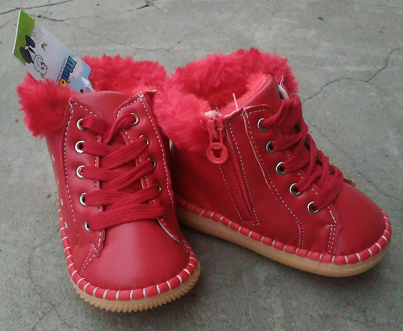 Пинетки ботинки зимние для малышей красные р. 14, 15 - фото 3 - id-p601916728