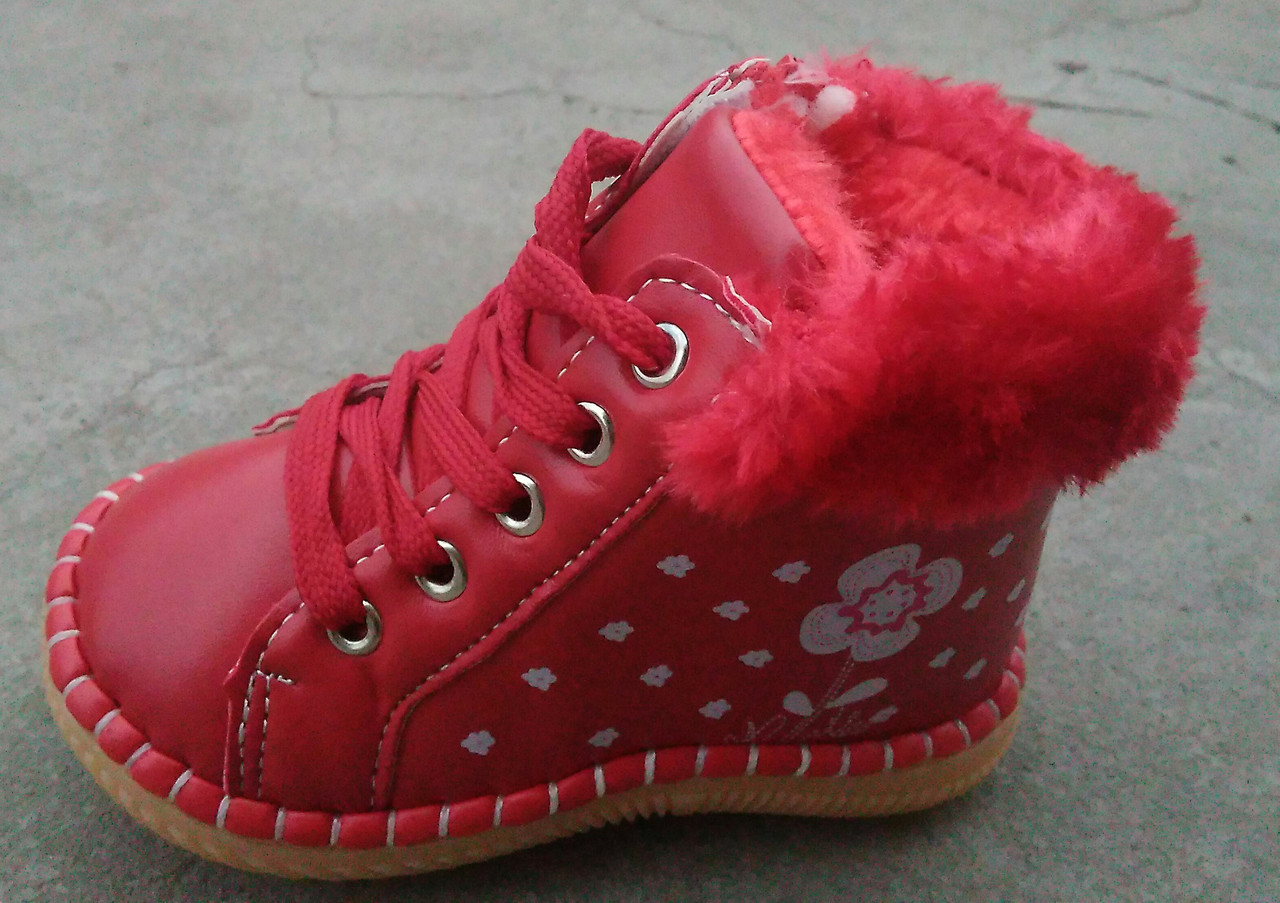 Пинетки ботинки зимние для малышей красные р. 14, 15 - фото 2 - id-p601916728