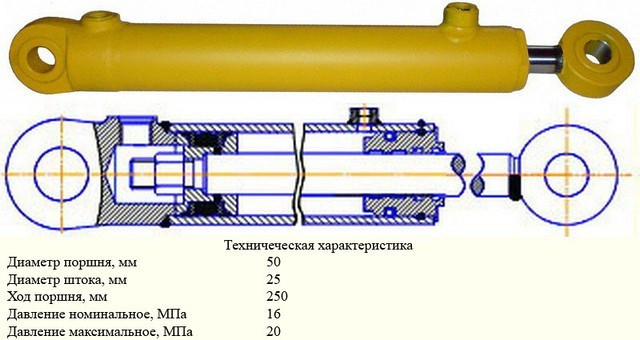 Гидроцилиндр ГЦ 50 для мусоровозов Газ Саз (ГЦ50х25х250)