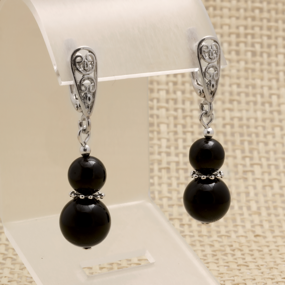 Шерл чорний турмалін, срібло, сережки, 275СРШ