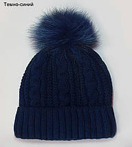 Зимова шапка для дівчат з натуральний помпоном песця, фото 5