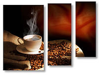 Модульная картина зерна и горячее кофе