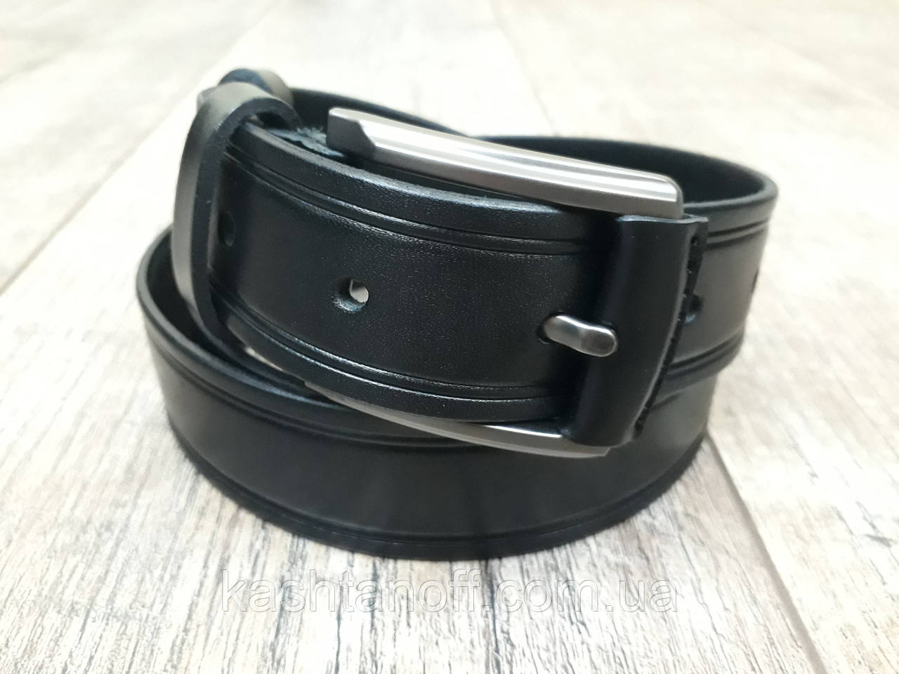 Ремінь чоловічий класичний чорний із тисненням, фото 1
