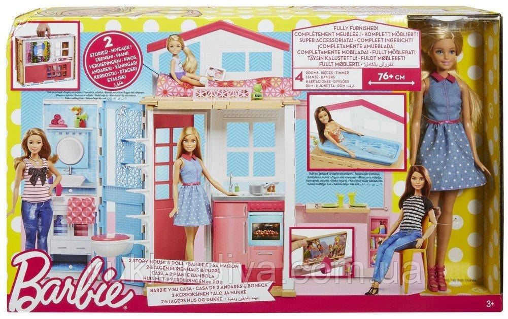 Портативний будиночок Барбі/Barbie 2-Story House з лялькою Mattel DVV48, фото 1