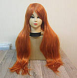 Перука руда мідна помаранчева довга пряма з довгим чубчиком жіноча для жінок 80см зі штучного волосся, фото 2