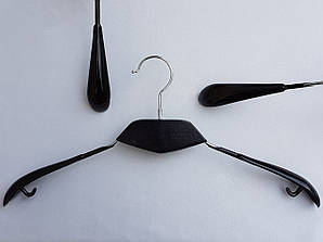 Плічка металеві в силіконовому покритті широкі з вставкою з дерева чорні, 43 см