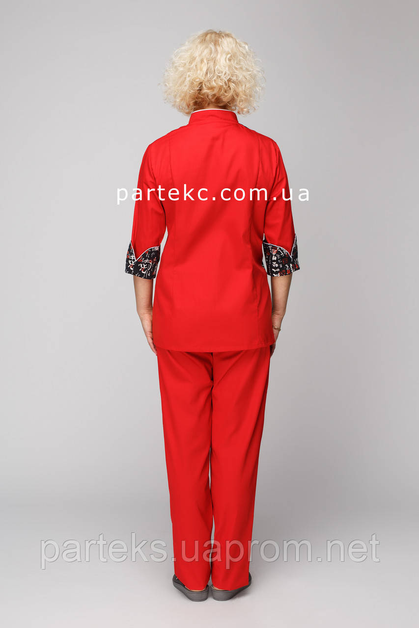 Костюм поварской Ригонто женский, красного цвета с принтом - фото 3 - id-p606023264