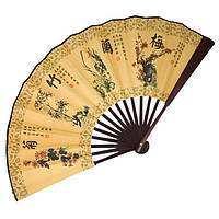 Віяло двостороннє маленьке "Рослини" 26х47 см бежеве (4627)