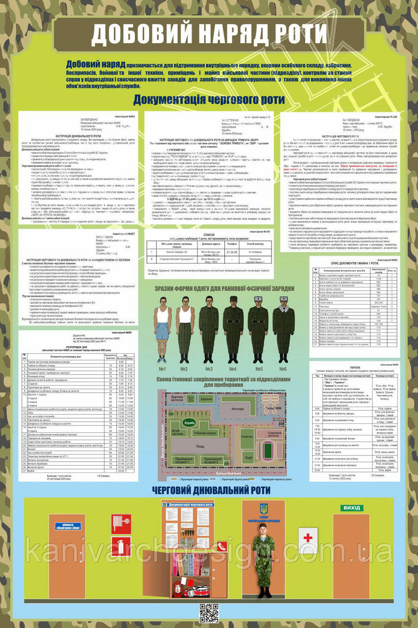 Стенд "Добовий наряд роти" в кабінет ЗАХИСТ ВІТЧИЗНИ, фото 1