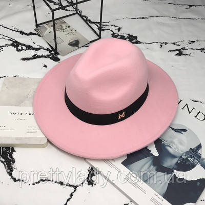 Капелюх жіночий фетровий Федор зі стійкими крисами та стрічкою рожевий