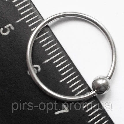 Кільце сегментне для пірсингу: діаметр 16 мм, товщина 1.2 мм, кулька 4 мм. Сталь 316L., фото 2
