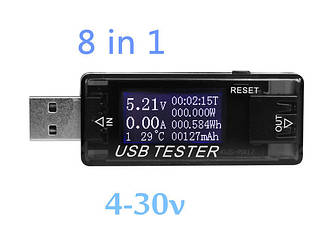 USB тестер KWS-MX17 4-30V 5A для перевірки заряджань/кабелів/Power Bank. Чорний