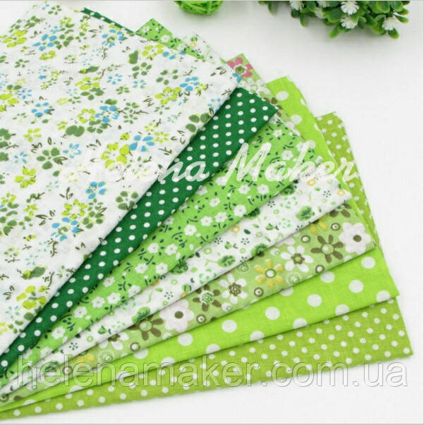 Набір тканини для рукоділля "Зелений ситець" 7 відрізів 50*50 см