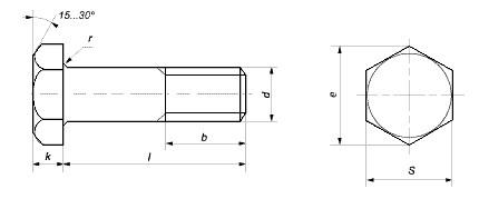 Схема габаритних розмірів високоміцного болта DIN 6914