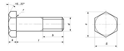 Схема габаритных размеров высокопрочного болта DIN 6914