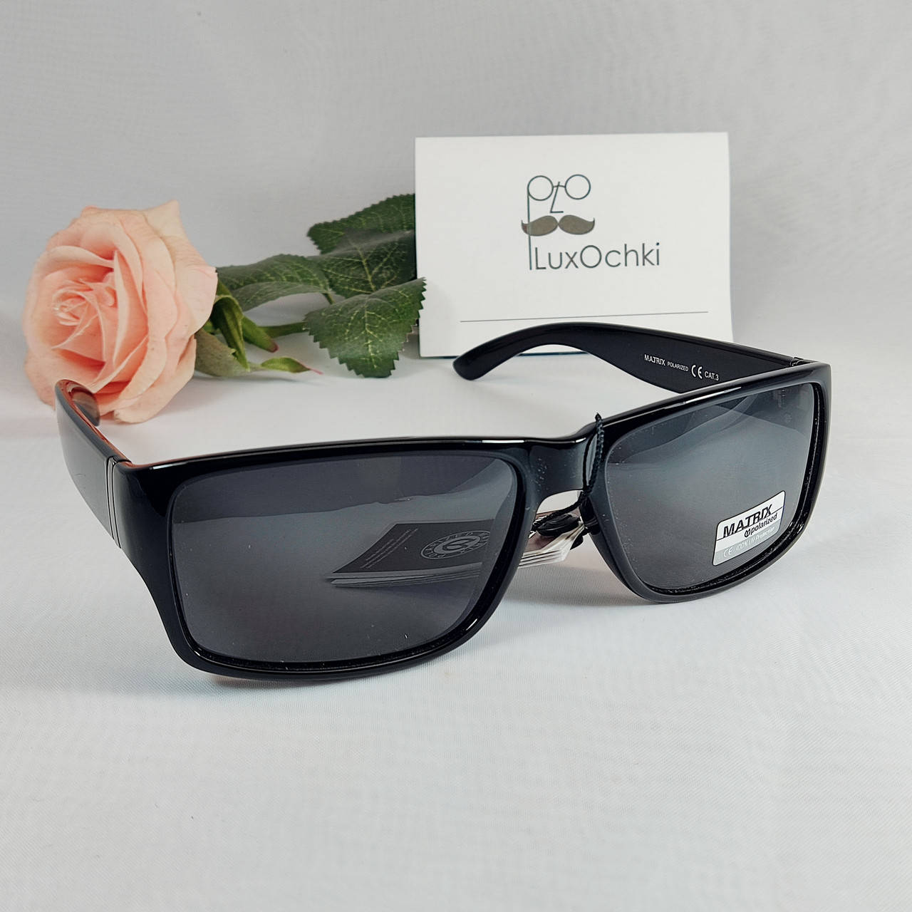 

Мужские широкие солнцезащитные поляризованные очки Matrix, Черный глянец