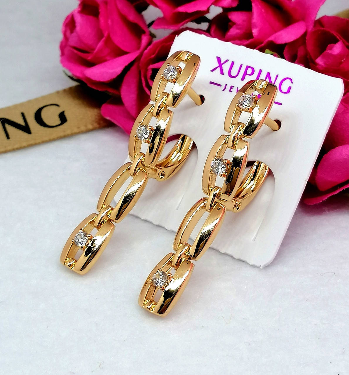 

Серьги-подвески из медицинского золота. Ювелирная бижутерия Xuping