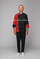Костюм кухаря чоловічий Шеф-Кухар, чорного кольору з червоними вставками
