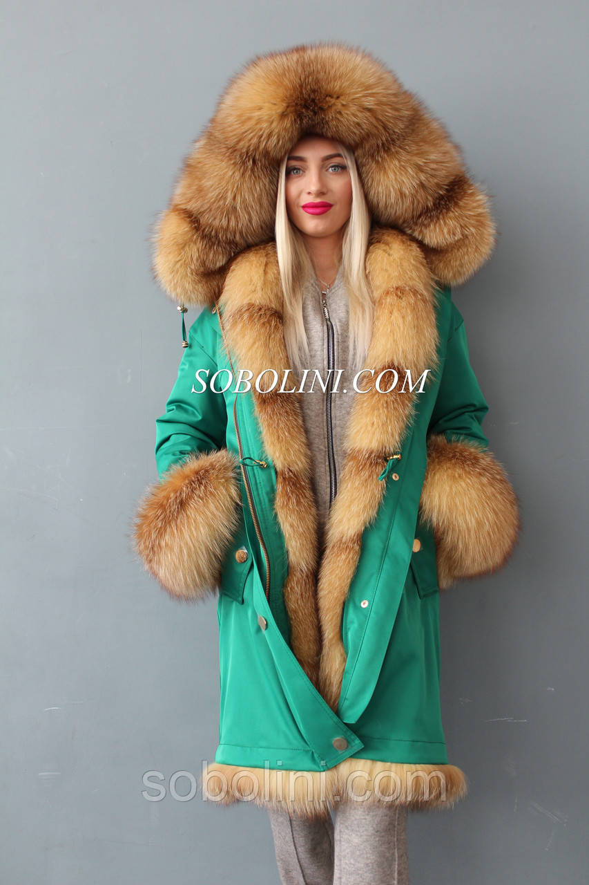 Ультрамодна парка з хутром знебарвленого Blue Frost, по спинці іспанський кролик., фото 1