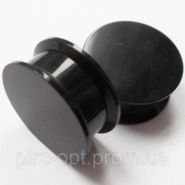 Чорні акрилові плаги без малюнка (розкручуються) (ціна за 1 шт.), діаметр 20 мм, для пірсингу вух.