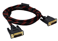 Кабель DVI-D - DVI-D 3.0m, 2 ферита, оплетка, Black/Red, 24/24pin