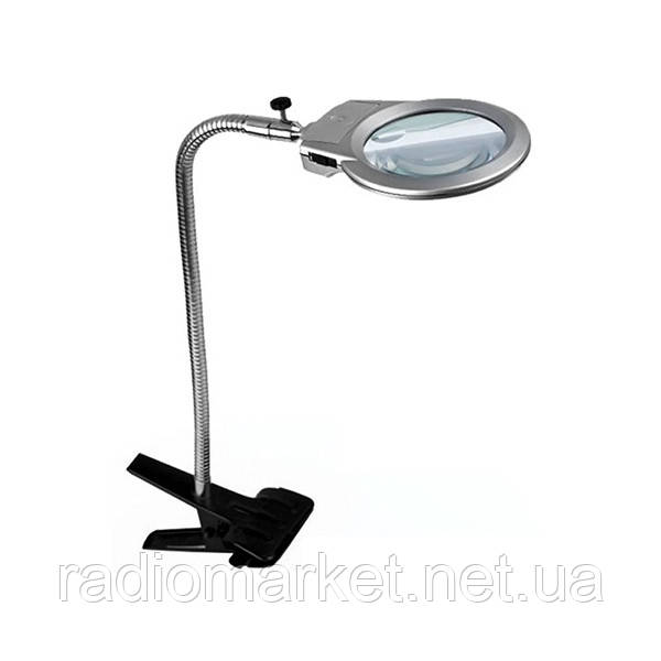 Лупа MG15120-А гнучка з прищіпкою, LED-підсвітка, 2,5Х (90 мм) +5Х (22мм)