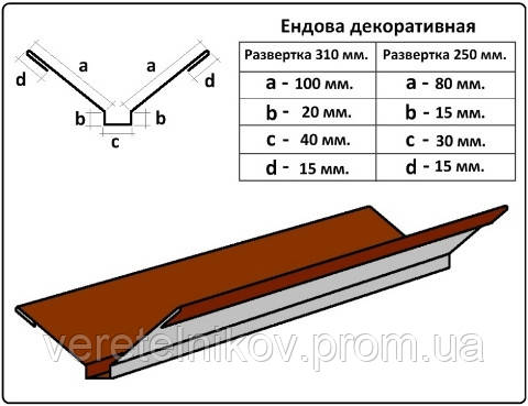 Ендова декоративна верхня — 250 мм (2 м)