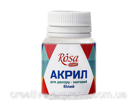 Акрил для декору 01,  Білий,  матовий, 20 мл, ROSA START, фото 1