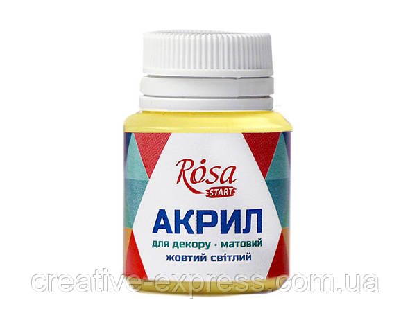 Акрил для декору, Жовтий світлий, матовий, 20 мл, ROSA START, фото 1