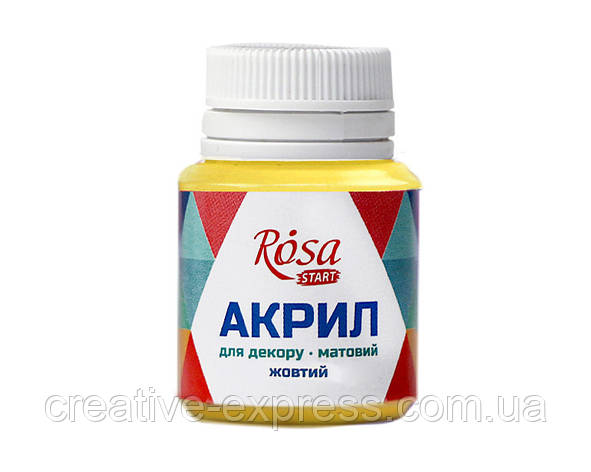 Акрил для декору, Жовтий, матовий, 20 мл, ROSA START, фото 1