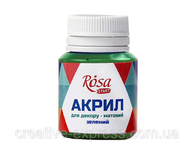 Акрил для декору, Зелений, матовий, 20 мл, ROSA START