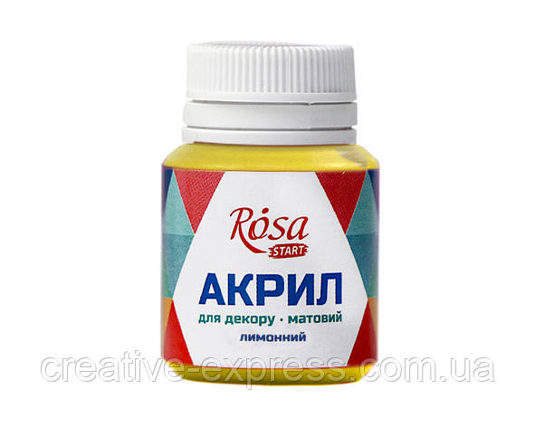 Акрил для декору, Лимонний, матовий, 20 мл, ROSA START, фото 1
