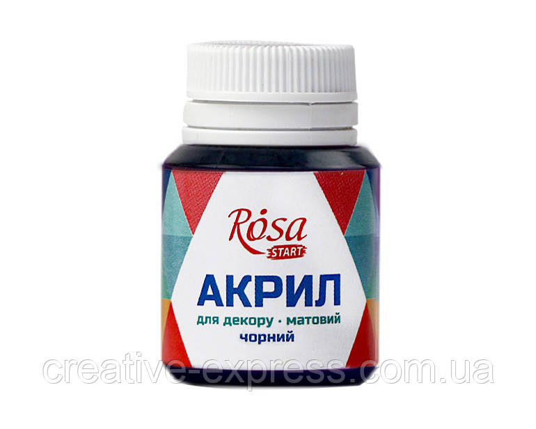 Акрил для декору, Чорний, матовий, 20 мл, ROSA START