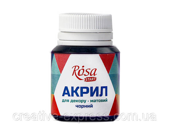 Акрил для декору, Чорний, матовий, 20 мл, ROSA START, фото 1