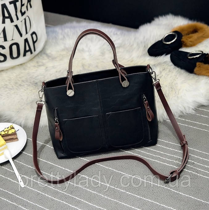 Жіноча сумка з кишенями Prestige чорна, фото 1